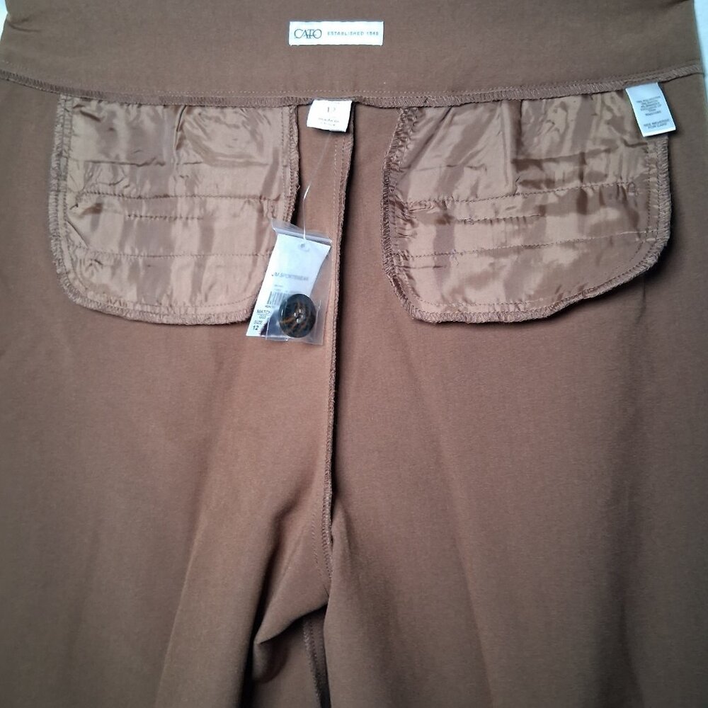 Cato Dress Pants Women Size 12 Brown Wide Leg Button Stretch Classic NEW - Picture 14 of 14